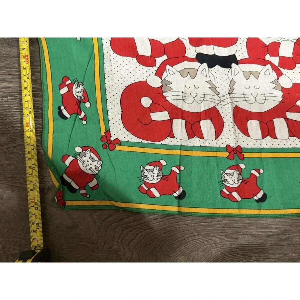 Vintage Holiday Christmas Cats Handkerchief 100% Cotton